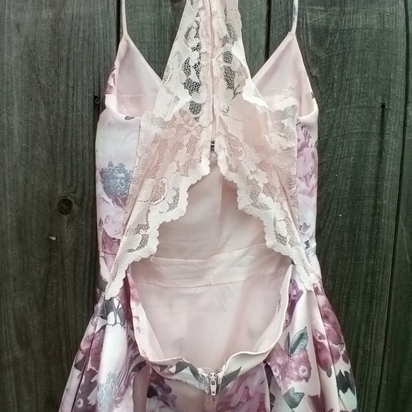 Windsor Floral Pink Satin Lace A Line Dress Junior Sz 7/8 Zip Sleeveless V Neck - Picture 7 of 13